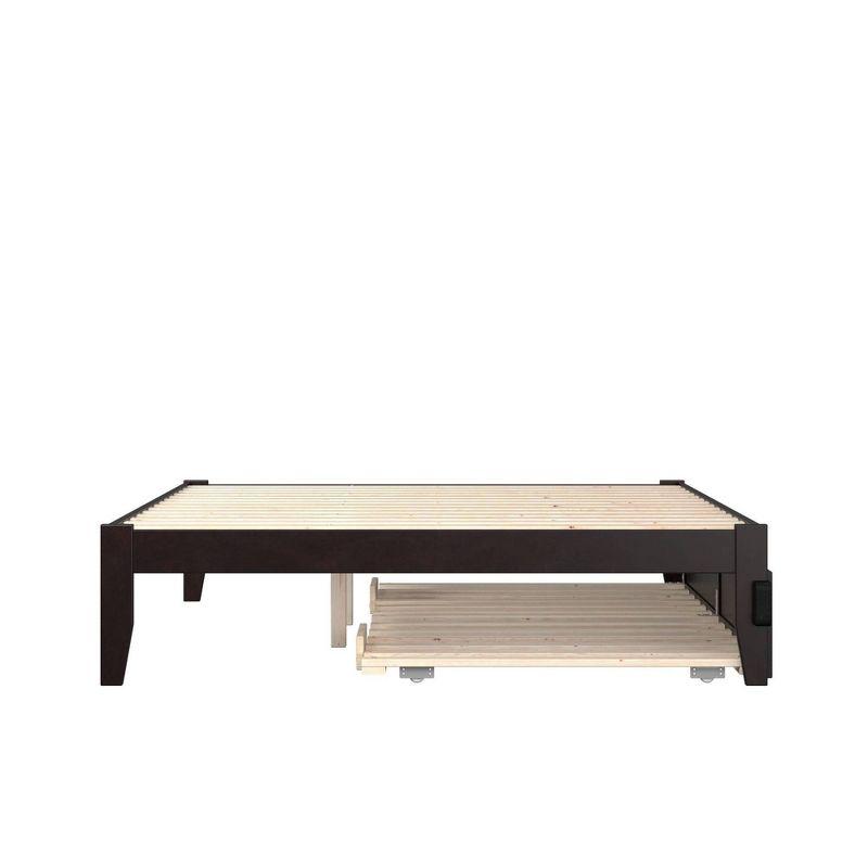 Espresso Queen Platform Bed with Upholstered Trundle and USB Charger