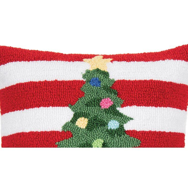 Festive Red and White Hooked Christmas Tree Throw Pillow