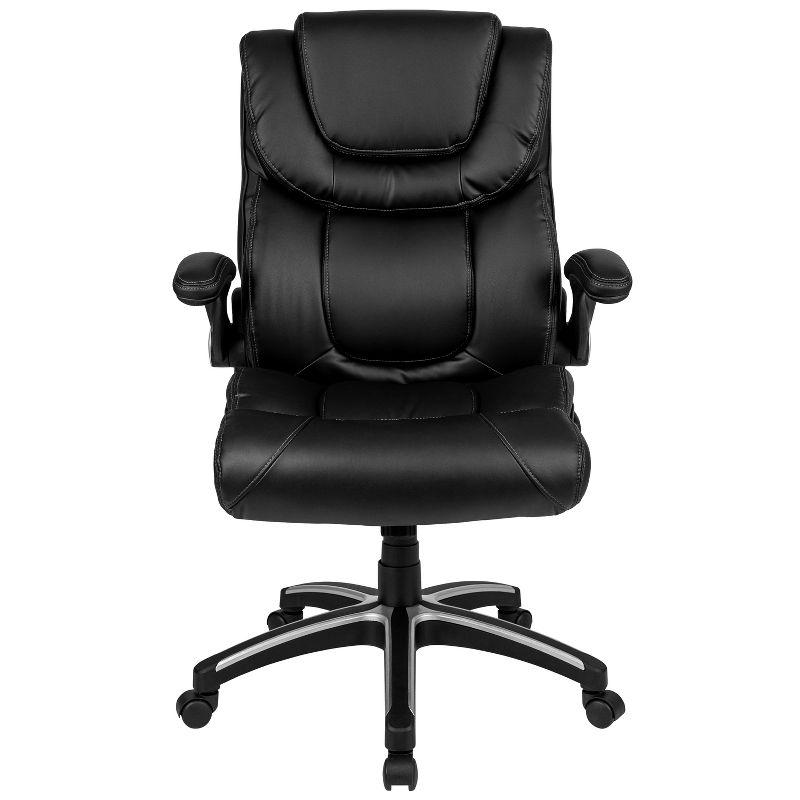 Flash Furniture Hansel High Back Black LeatherSoft Executive Swivel Office Chair with Double Layered Headrest and Open Arms