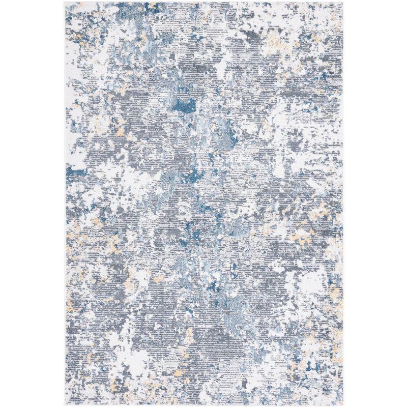 Ivory and Gray Abstract Synthetic 8' x 10' Rug