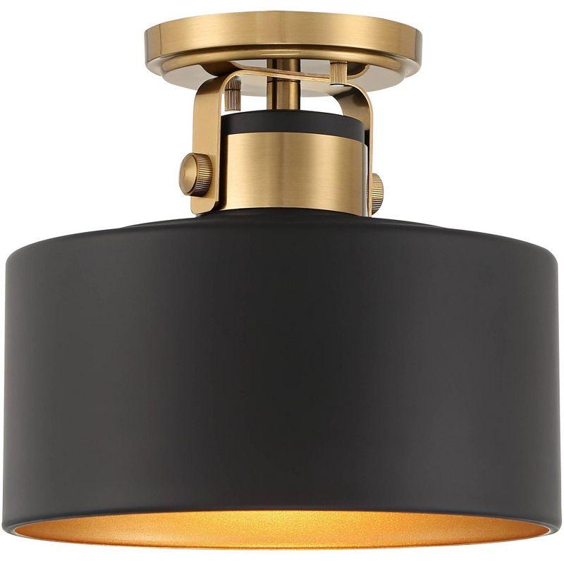 Possini Euro Design Modern Ceiling Light Semi Flush Mount Fixture 10" Wide Soft Gold Metal Black Drum Shade for Bedroom Kitchen