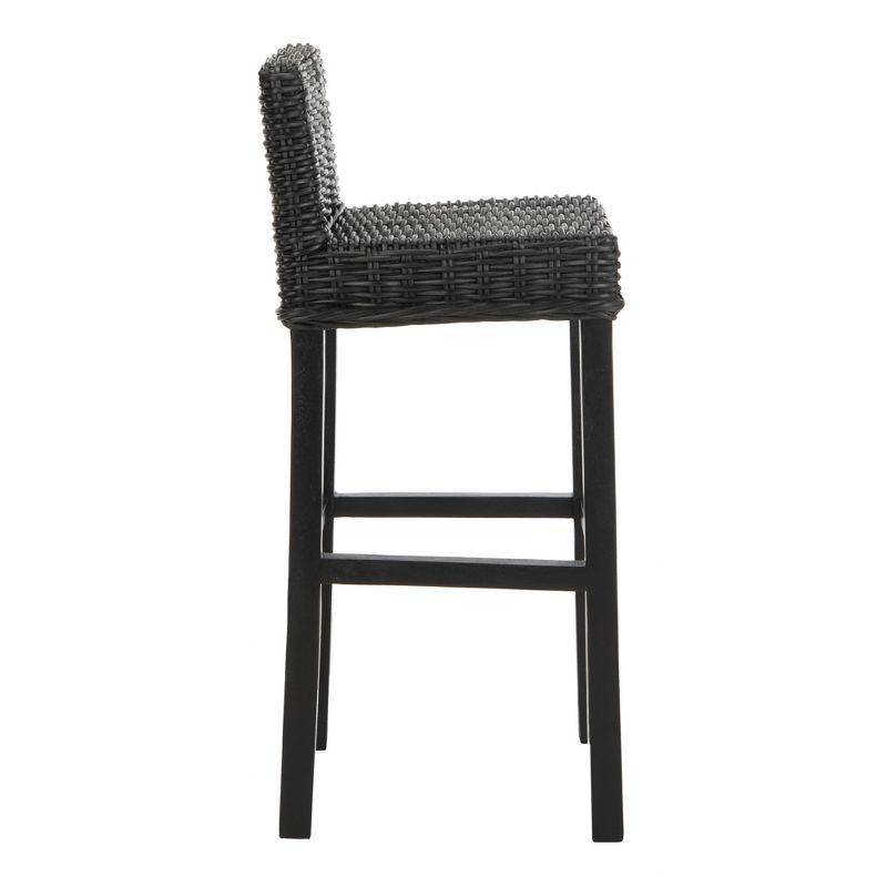 Cypress Black Mango Wood Bar Stool with Rattan Seat