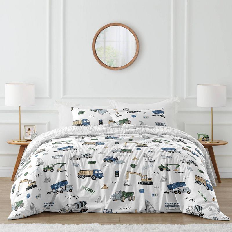 Full Blue Microfiber Boys' Construction Truck Bedding Set