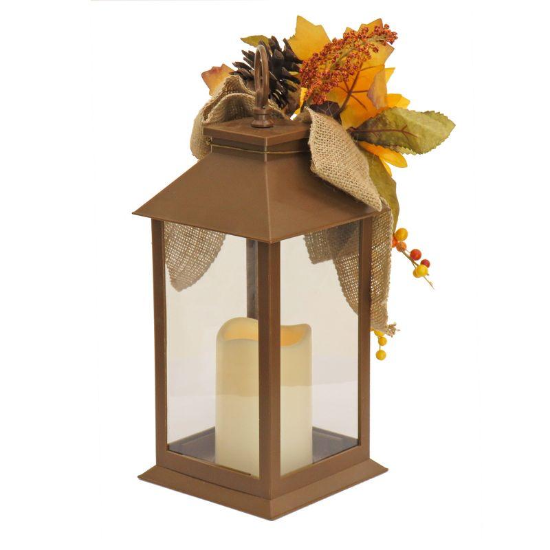 14" Sunflower and Burlap Bow Decorated Harvest Lantern