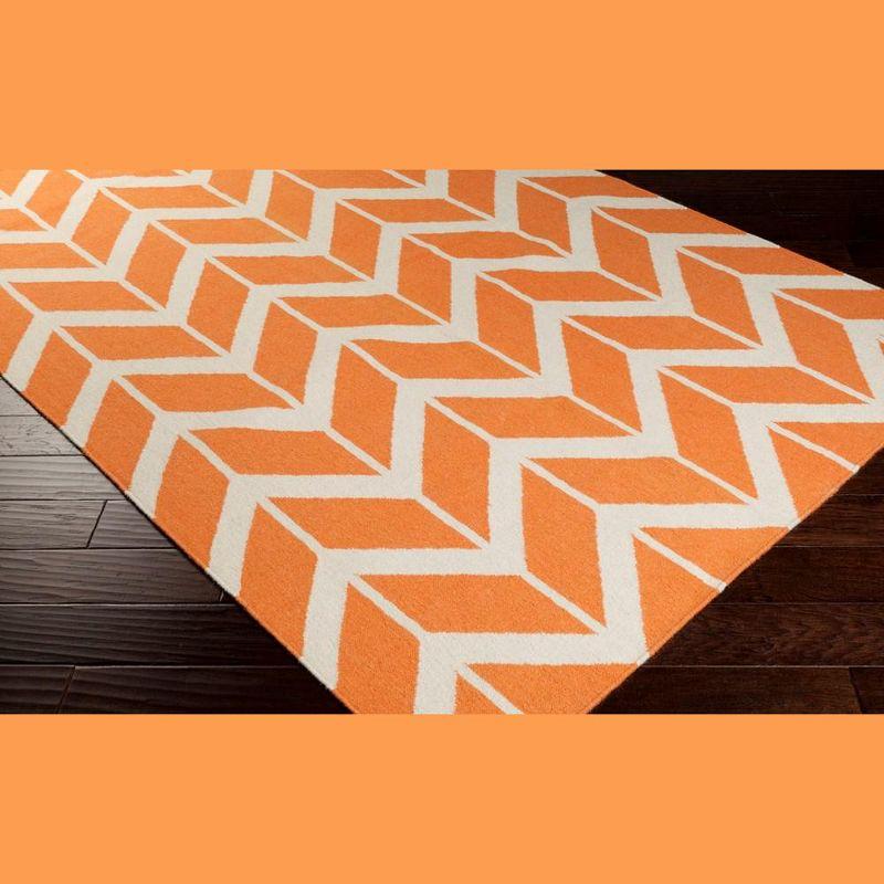 Bright Orange and Cream Hand-knotted Wool Area Rug 2' x 3'