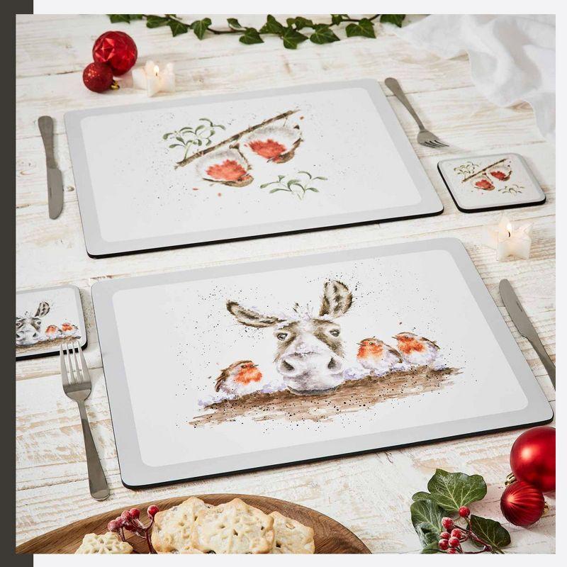 Pimpernel Wrendale Designs Christmas Placemats (Set of 6) - Cork-Backed, Heat-Resistant Table Mats (12" x 9") - Decorative Holiday Placemats