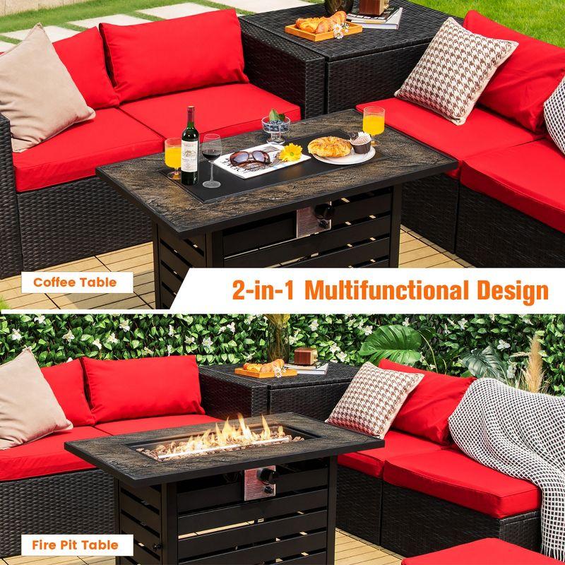 Costway 42'' Rectangular Propane Fire Pit Table 50,000 BTU W/ Lava Rocks & PVC Cover