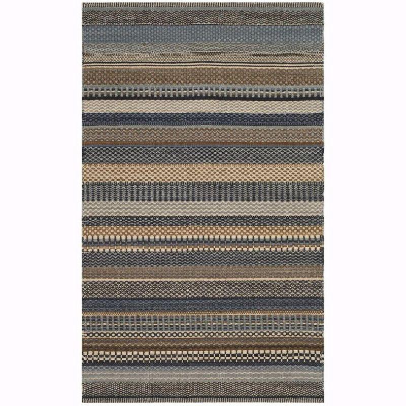 Handmade Blue and Beige Wool Flat Weave Rug, 4' x 6'