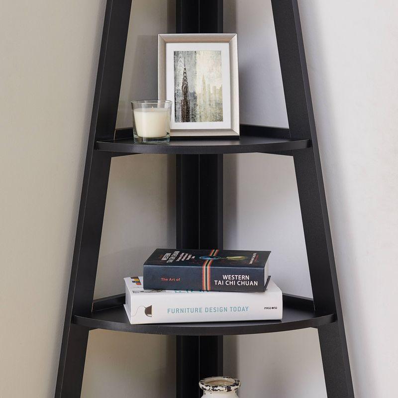 63" x 26.5" Five-Tier Pyramid Corner Ladder Shelf Black - Danya B.: Matte Finish, Wood Frame, Fixed Open Shelves