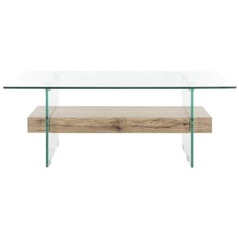 Kayley Coffee Table - Glass/Natural Wood Rack - Safavieh