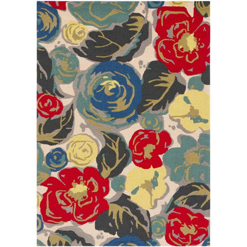 Ivory Floral 4' x 6' Synthetic Handmade Rectangular Rug