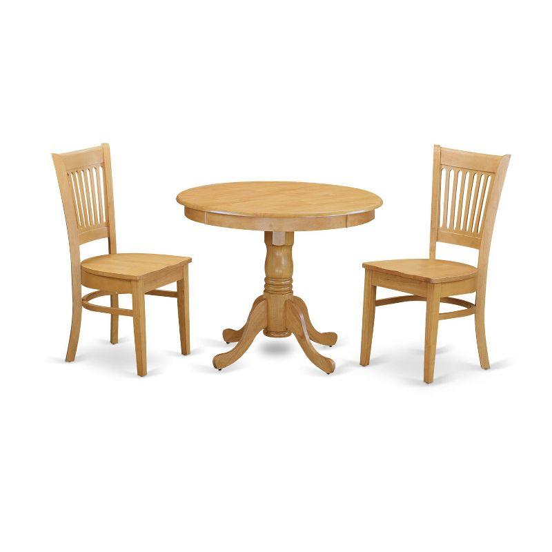 East West Furniture ANVA3-OAK-W 3 PC Small Kitchen Table set - small Dining Table and 2 Kitchen chair