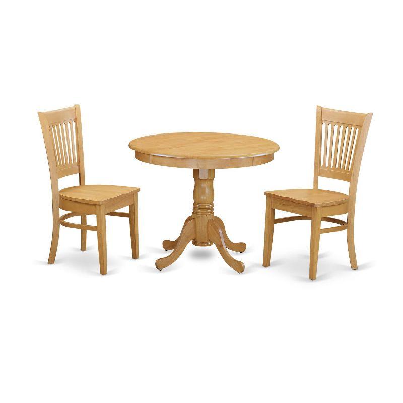 East West Furniture ANVA3-OAK-W 3 PC Small Kitchen Table set - small Dining Table and 2 Kitchen chair