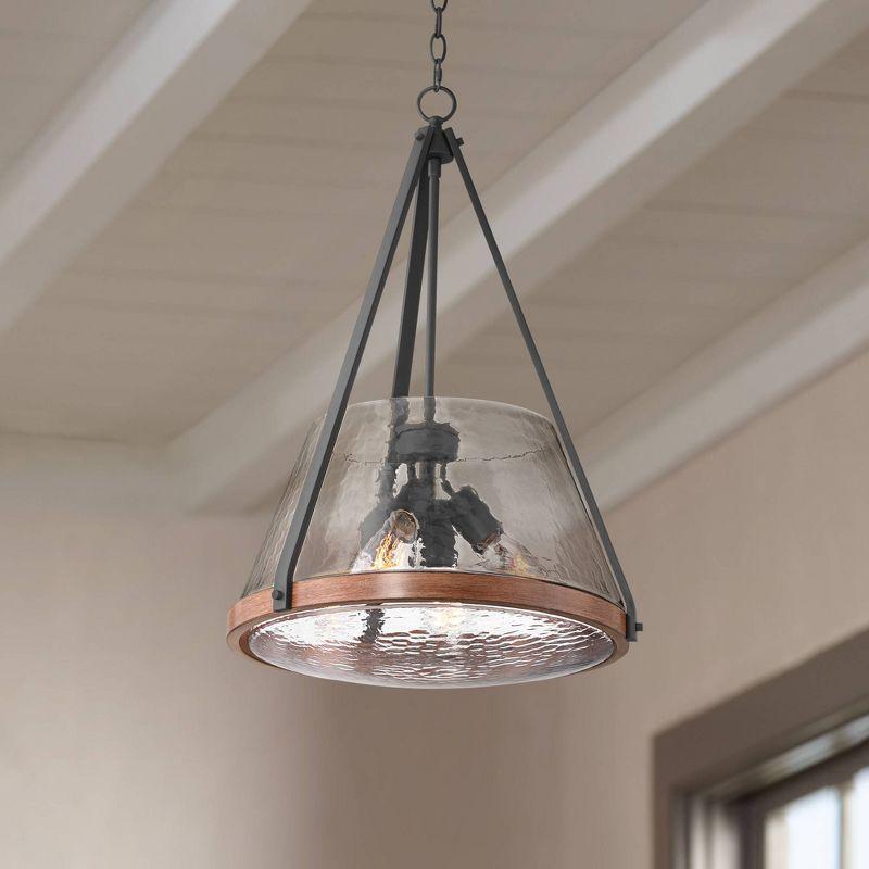 Franklin Iron Works Dana 19 1/2" Farmhouse Rustic Pendant Chandelier Ceiling Light Fixture Dining Room Over Table Hanging 4-Light Black Wood Finish