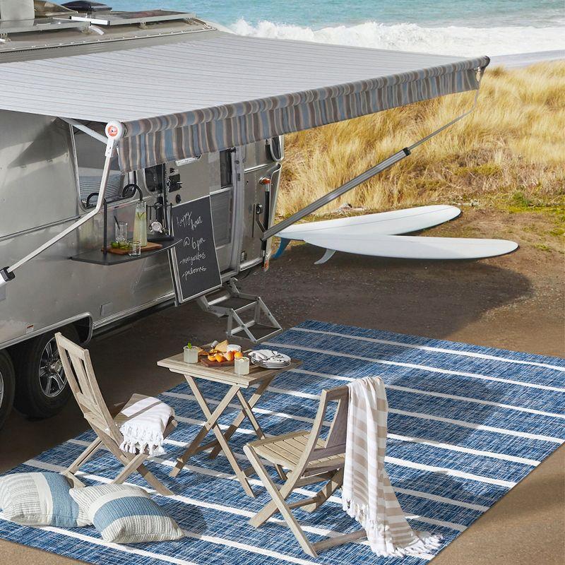 3'x5' Colonia Berber Stripe Indoor/Outdoor Area Rug, Blue/Ivory - JONATHAN Y