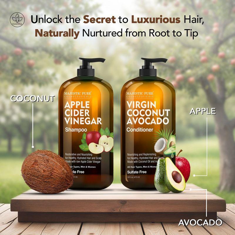 Majestic Pure Apple Cider Vinegar Shampoo & Avocado Coconut Conditioner Set - 16 Fl Oz Each