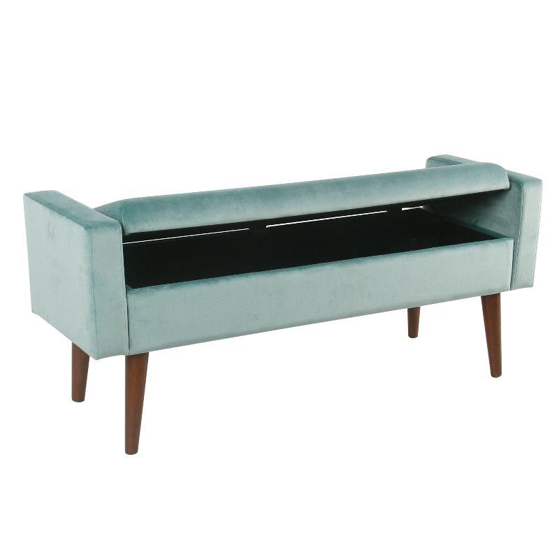 HomePop Fulton Velvet Storage Bench Aqua Blue: Mid-Century, Hinged Lid, Upholstered, Plywood Frame