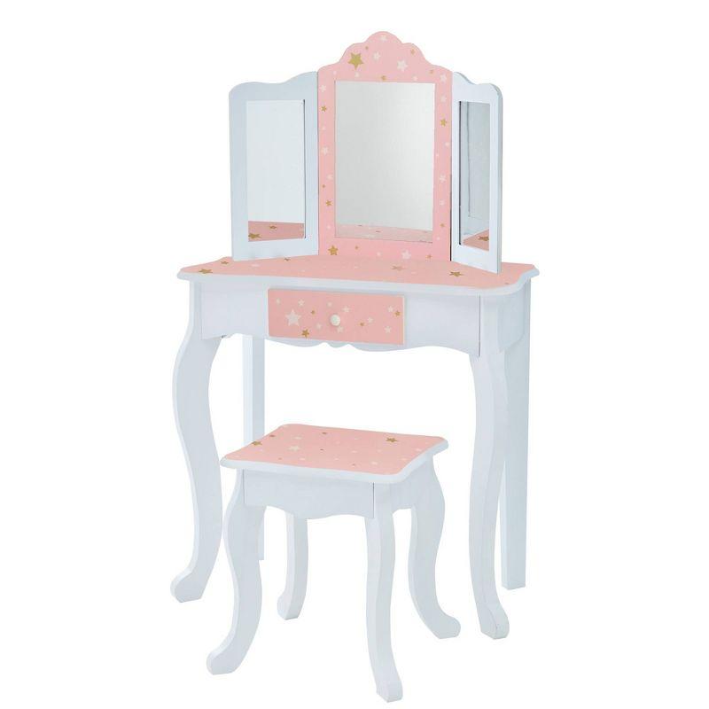 Gisele Blush Pink Star Print Kids Vanity Set with Bench