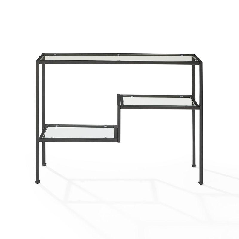 Sloane Console Table Matte Black - Crosley: Art Deco Style, Tempered Glass Shelves, Entryway Display