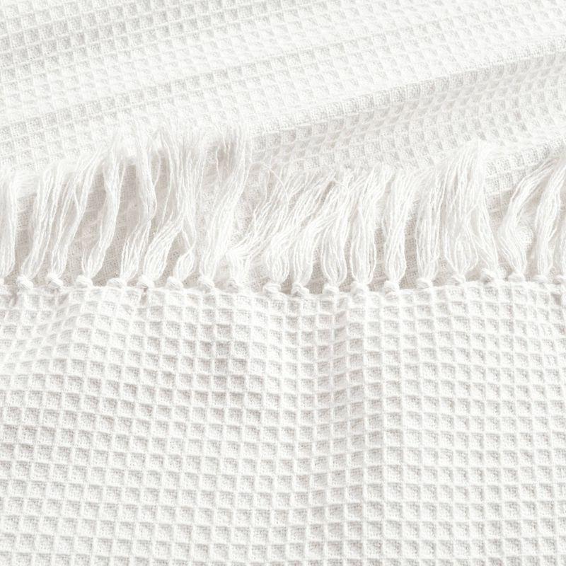 Elegant White Cotton Waffle Knit Throw Blanket with Tassel Fringe