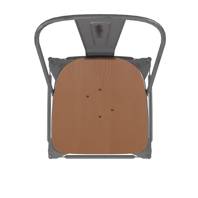 Flash Furniture Lincoln 24'' High Silver Antique Finish with Clear Coat Indoor Counter Height Stool with Back and Teak Poly Resin Wood Seat