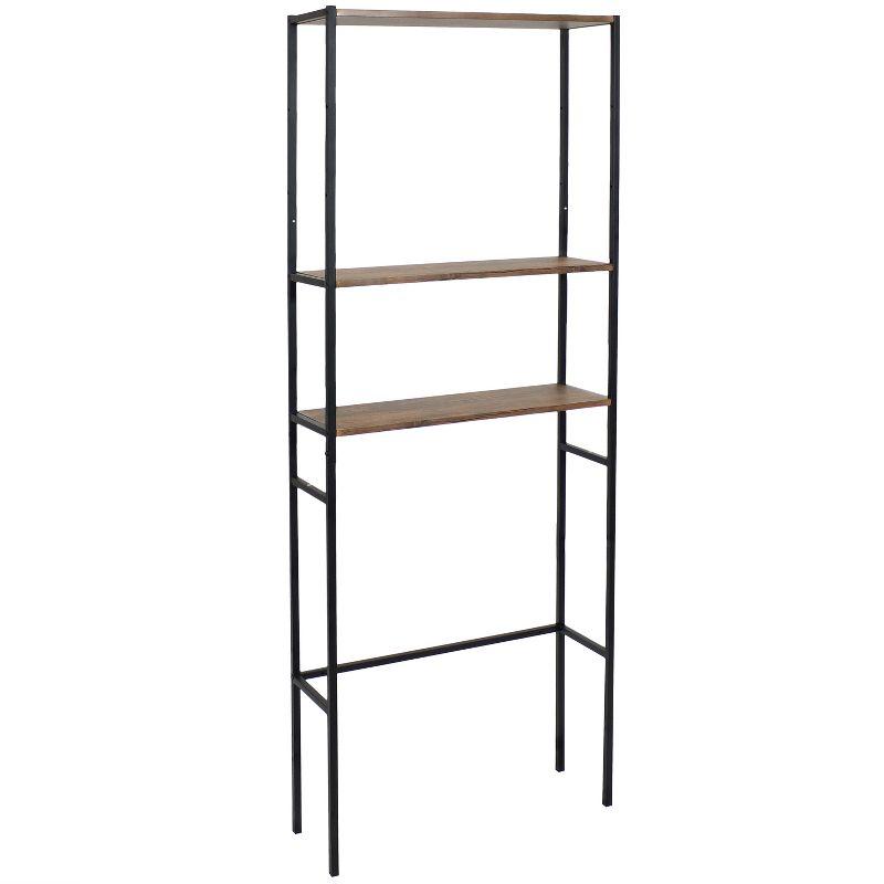 Teak and Black 3-Tier Over-the-Toilet Storage Shelf