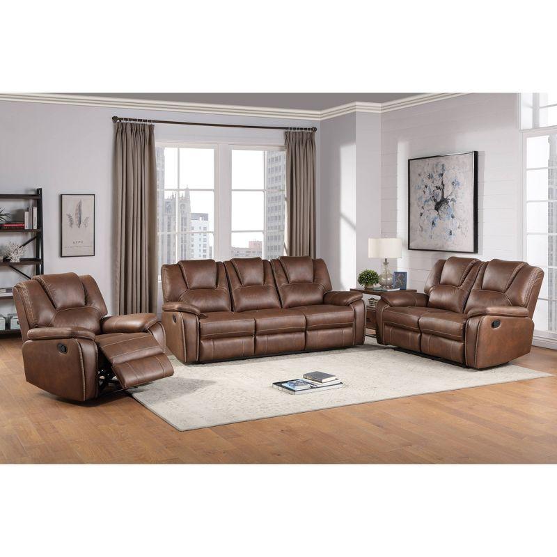 Katrine Reclining Sofa Loveseat and Chair Set Brown - Steve Silver Co.: Luxurious Faux-Leather, Manual Motion, Padded Armrests