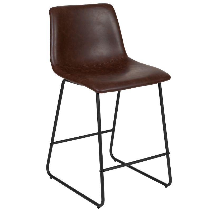 Emma and Oliver Set of 2 Kitchen Counter Height Stool - 24 Inch Dark Brown LeatherSoft Barstool