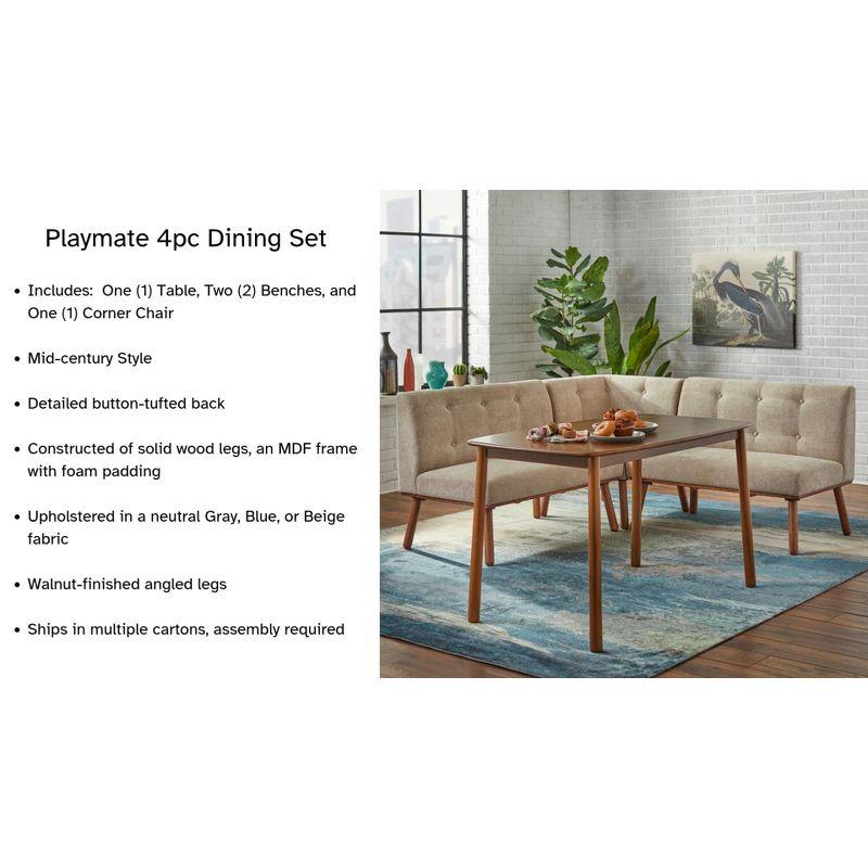 Buylateral 4pc Playmate Mid Century Modern Upholstered Breakfast Nook Dining Set Walnut/Beige: Versatile Upholstered Furniture, Rubberwood Frame