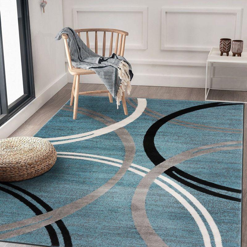 World Rug Gallery Contemporary Abstract Circles Design Blue 6'6" x 9' Area Rug