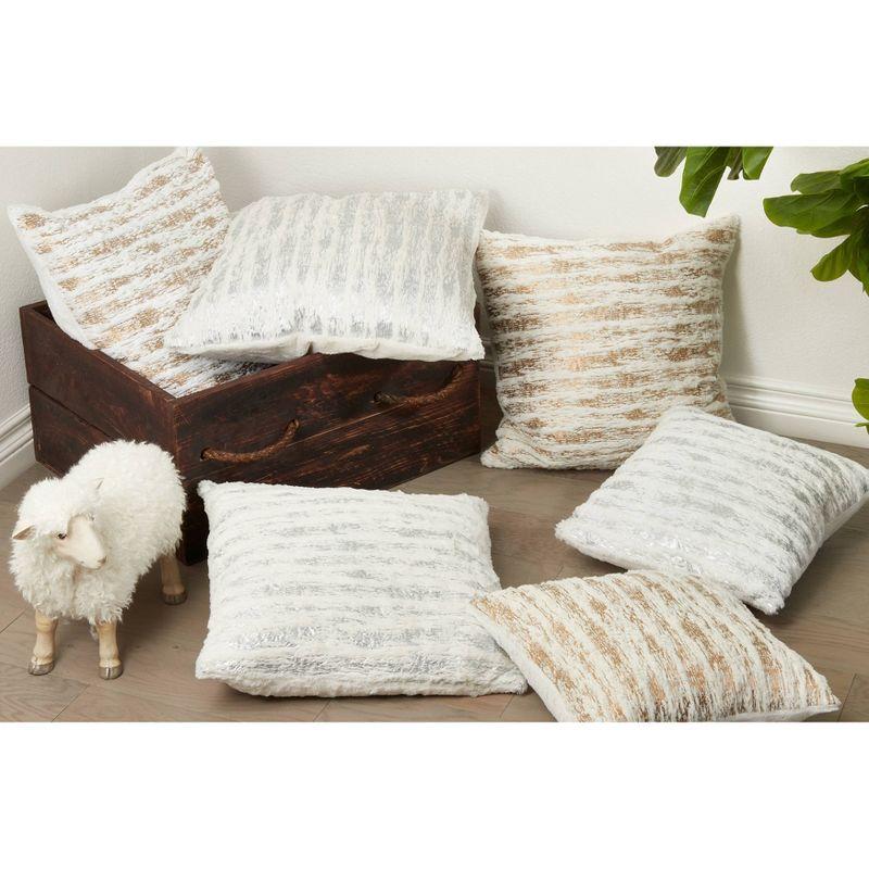 15"x15" Down Filled Foil Print Faux Fur Throw Pillow - Saro Lifestyle