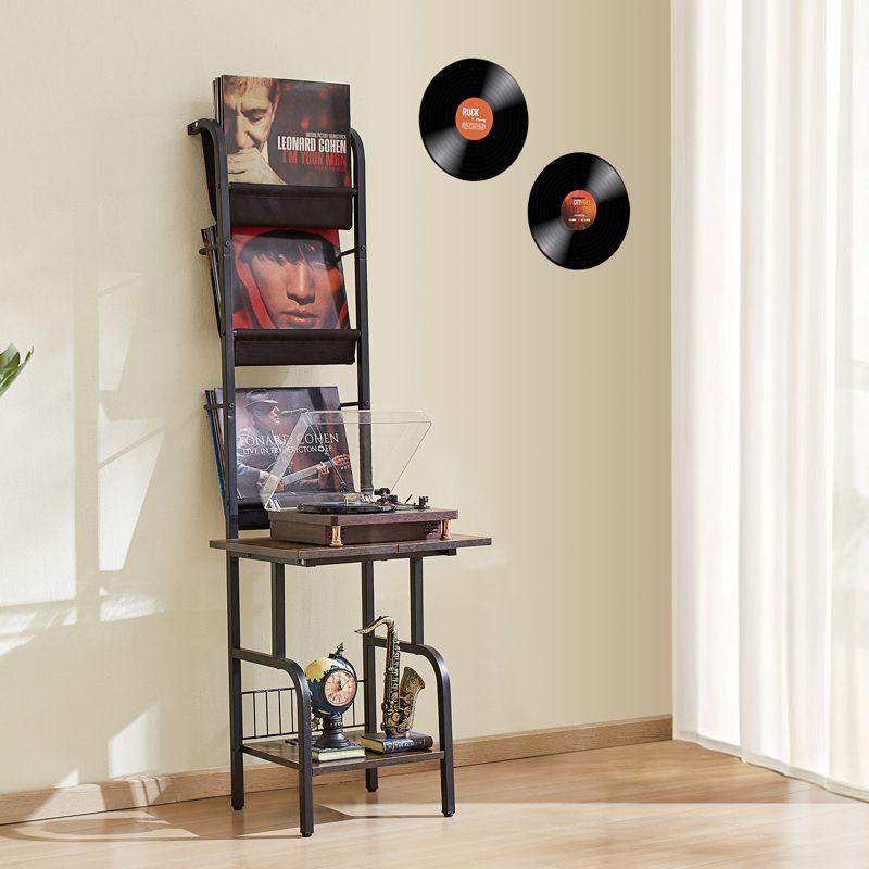 17 Stories 5 Tiers Record Player with LED Light & USB Ports Vinyl Shelf Black