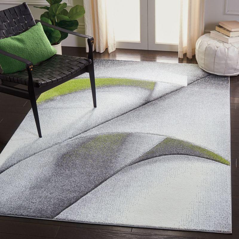 Mid-Century Modern Grey and Green Synthetic Area Rug