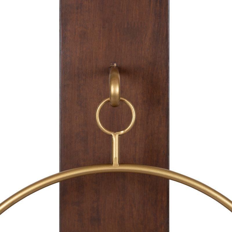 Maxfield 23.8" Rustic Walnut Wood & Gold Metal Wall Sconce