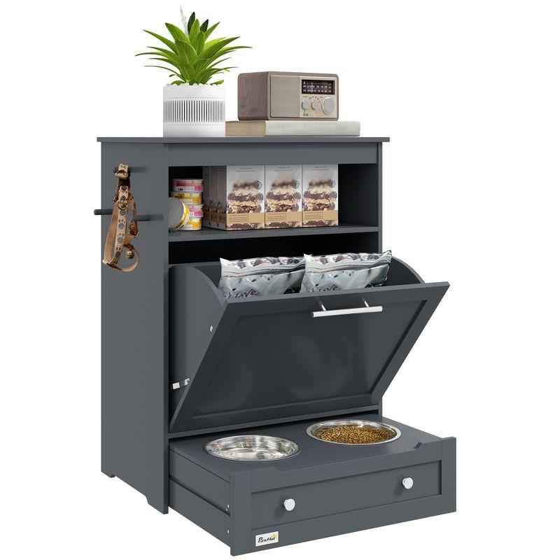 Pawhut Elevated Feeder, Pet Feeder Station, Storage Cabinet