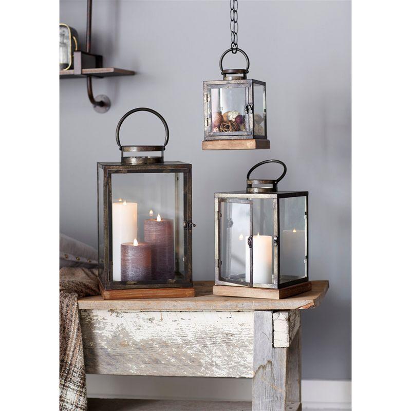 Winter Glass and Metal Hanging Candle Lantern