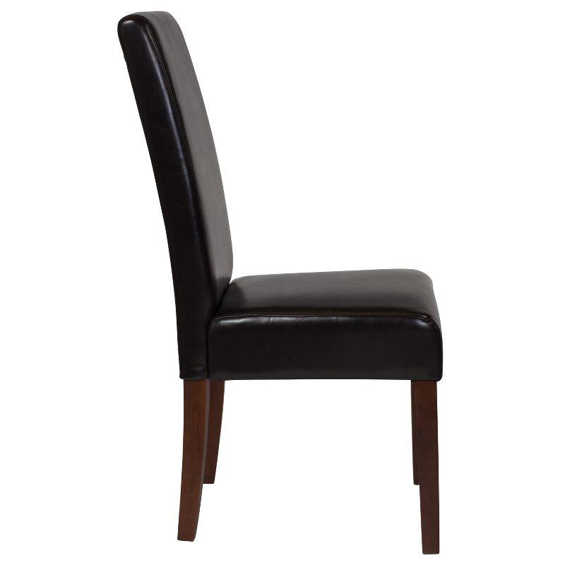 Greenwich Brown Leather Parsons Side Chair with Wood Legs