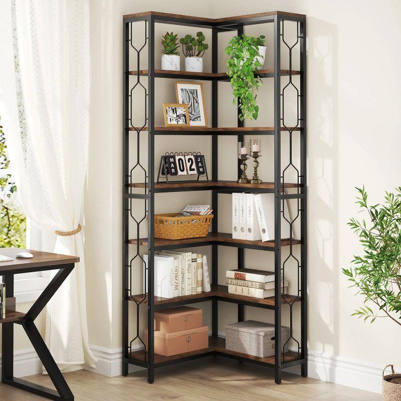 Hommoo 7-Tier Industrial Corner Bookshelf Rustic Brown