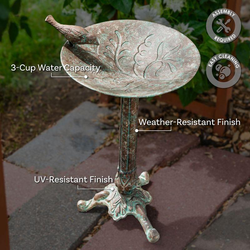 SunnyDaze Decor Ivy and Sage Freestanding Cast Aluminum Outdoor Bird Bath - Rustic Patina