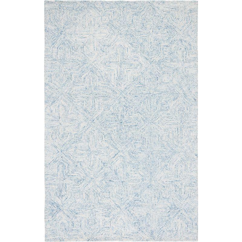 Handmade Abstract Tufted Wool Round Rug - Blue/Ivory, 8' x 10'