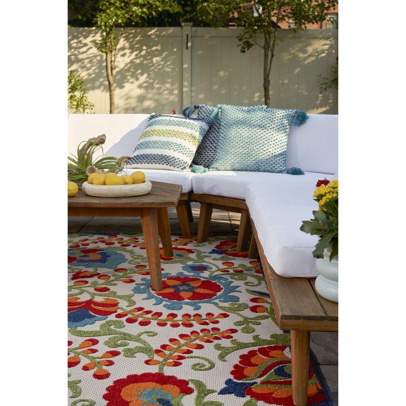 Nourison Aloha Floral Textured Flatweave High-Low Indoor Outdoor Area Rug Multicolor 6' x 9'