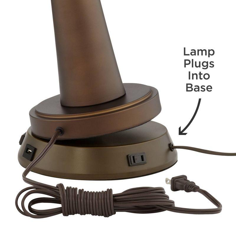 Franklin Iron Works Industrial Table Lamp with USB and AC Power Outlet Workstation Charging Base 26" High Bronze Double Shade Living Room