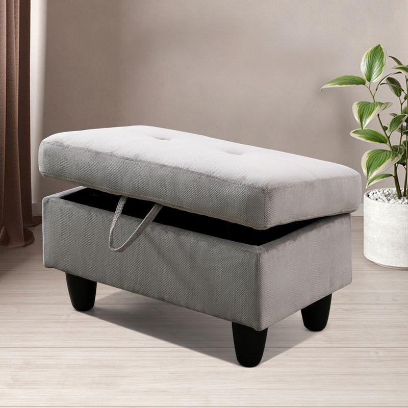 AndMakers 28.5 in. W Grayish White Fabric Rectangle Ottoman with Storage