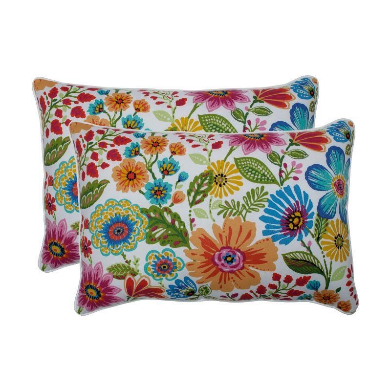 Bright Floral Multicolor Rectangular Outdoor Throw Pillows Set