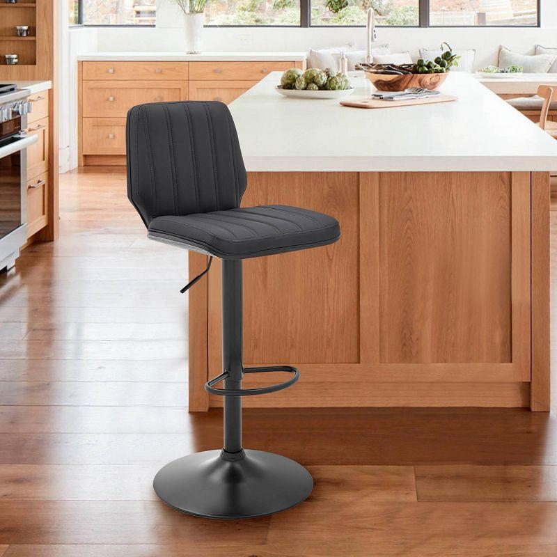 Contemporary Gray Faux Leather & Black Metal Adjustable Swivel Bar Stool