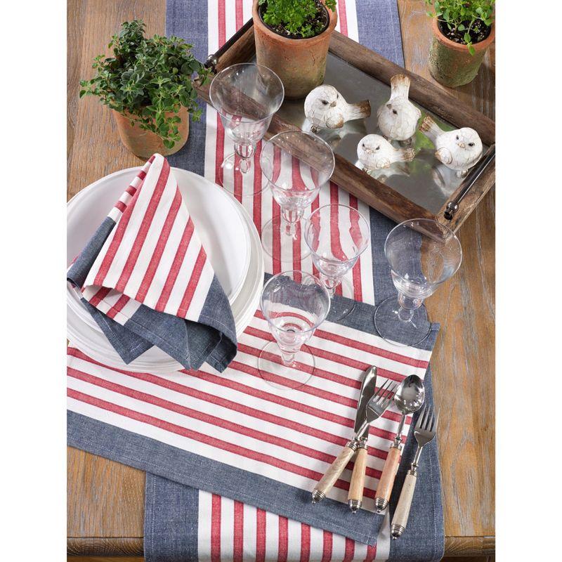 Navy Blue and Red Striped Cotton Napkins, 20" Square, Set of 4