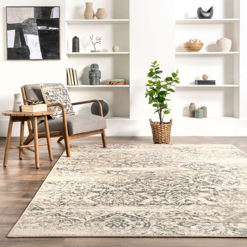 Gray Floral Synthetic Easy Care Rectangular Area Rug