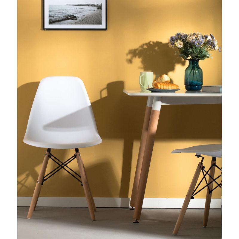 Fabulaxe Mid-Century Modern Style Plastic DSW Shell Dining Chair with Solid Beech Wooden Dowel Eiffel Legs, Set of 4 White
