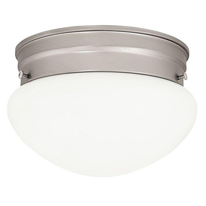 Matte Nickel 2-Light Flush Mount with White Glass Bowl