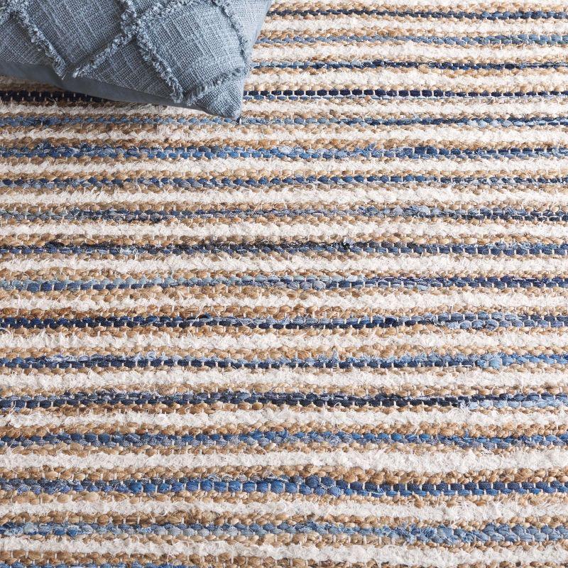 Cape Cod Natural and Blue Handwoven Cotton Area Rug, 5' x 8'